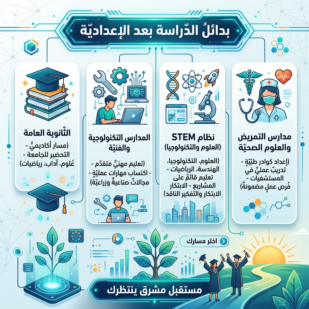 بدائل الثانوية العامة بعد الإعدادية 2026: دليل المدارس الفنية والتكنولوجية المتاحة
